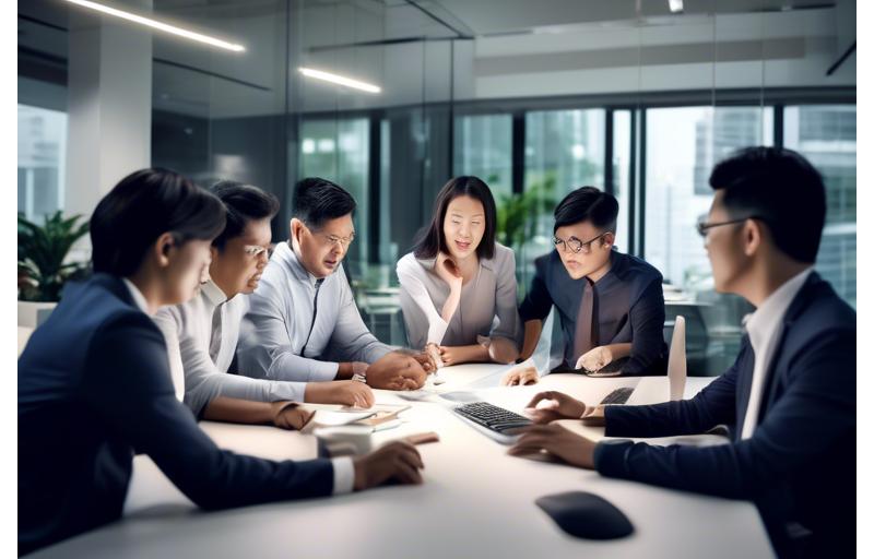 Small diverse team collaborating in an office in Singapore